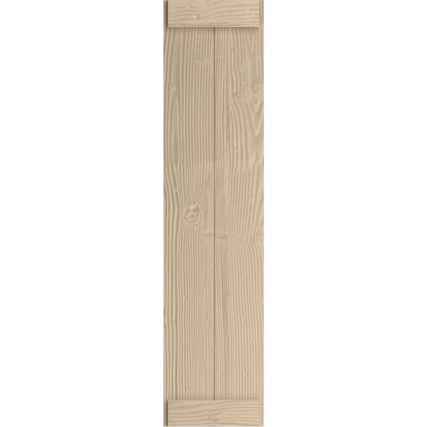 Rustic Two Board Joined Board-n-Batten Sandblasted Faux Wood Shutters W/End Batten, 11W X 86H